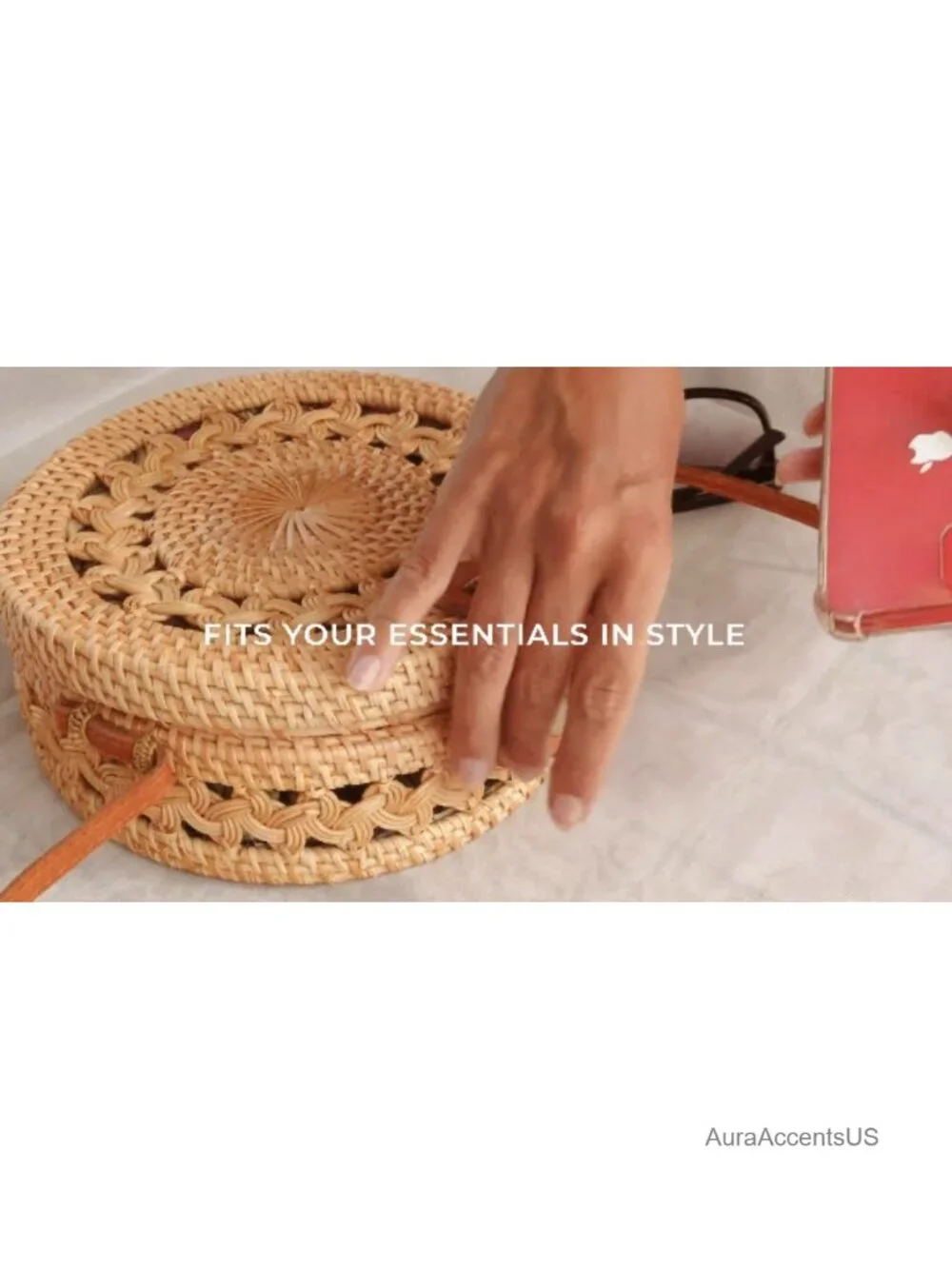 Handmade Rattan Crossbody Bag - Woven Straw Purse - Boho Circle Bag